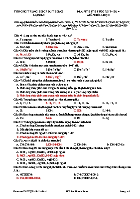 Đề ôn thi THPT Quốc gia số 4 môn Hóa học năm 2017 - Trường THPT Lại Sơn (Có đáp án)